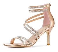 Allegra K Women's Ankle Strap Rhinestone Stiletto Heels Sandals Rose Gold 8 UK/Label Size 10 US