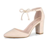 Allegra K Women's Ankle Tie Point Toe Dress Court Shoes Beige 5 UK/Label Size 7 US