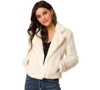 Allegra K Women's Autumn Winter Cropped Jacket Notch Lapel Faux Fur Fluffy Coat Apricot L
