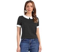 Allegra K Women's Blouse, Polka Dots Blouses, Peter Pan Collar Vintage Tops Black White M