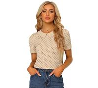 Allegra K Women's Blouse, Polka Dots Blouses, Peter Pan Collar Vintage Tops Dark Beige XL
