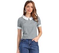 Allegra K Women's Blouse, Polka Dots Blouses, Peter Pan Collar Vintage Tops Grey L