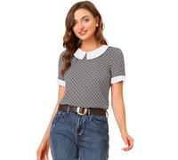 Allegra K Women's Blouse, Polka Dots Blouses, Peter Pan Collar Vintage Tops Grey M
