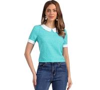 Allegra K Women's Blouse, Polka Dots Blouses, Peter Pan Collar Vintage Tops Lake Blue M