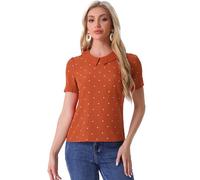Allegra K Women's Blouse, Polka Dots Blouses, Peter Pan Collar Vintage Tops Orange XL