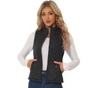 Allegra K Women's St. Patrick's Day Costumes Body Warmer Stand Collar Lightweight Quilted Zip Jacket Gilet Black XL