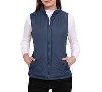 Allegra K Women's Body Warmer Stand Collar Lightweight Quilted Zip Jacket Gilet Dark Blue M