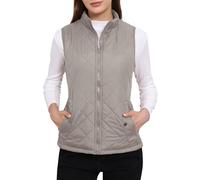 Allegra K Women's Body Warmer Stand Collar Lightweight Quilted Zip Jacket Gilet Gray L