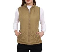 Allegra K Women's Body Warmer Stand Collar Lightweight Quilted Zip Jacket Gilet Khaki M