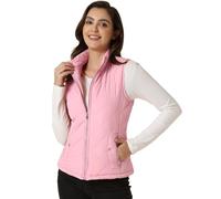 Allegra K Women's Body Warmer Stand Collar Lightweight Quilted Zip Jacket Gilet Pink S