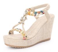 Allegra K Women's Bohemia Pull on Platform Wedge Heel Sandals Gold 6.5 UK/Label Size 8.5 US