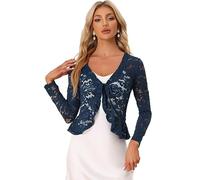 Allegra K Women's Bolero Shrugs, Lace Shrug, Long Sleeve Floral Crop Cardigans Dark Blue XL-20