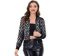 Allegra K Women's Bomber Jacket Long Sleeve Glitter Zip Sequin Jacket Silver Pink M