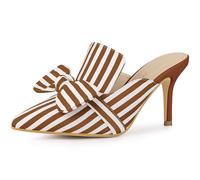 Allegra K Women's Bow Stripe Stiletto Heel Slide Mules Dark Brown 8 UK/Label Size 10 US