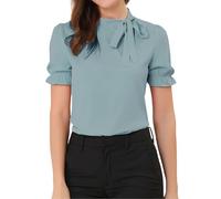 Allegra K Women's Bow Tie Top, 1940 Vintage Elegant Office, Short Sleeve Blouse Mint Blue S