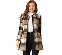 Allegra K Women's Buffalo Checks Winter Peter Pan Collar Long Tartan Plaid Coat Brown 12