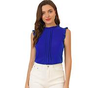 Allegra K Women's Business Casual Blouse Office Work Shirts Vintage Sleeveless Interview Professional Blouses Top, Royal Blue, L