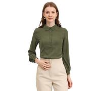 Allegra K Women's Button Up Shirt Business Casual Career Peter Pan Collar Long Bishop Sleeve Blouse, Army Green, M