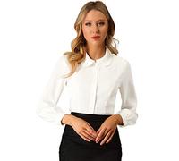 Allegra K Women's Button Up Shirt Business Casual Career Peter Pan Collar Long Bishop Sleeve Blouse, Cream White, XS