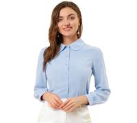 Allegra K Women's Button Up Shirt Business Casual Career Peter Pan Collar Long Bishop Sleeve Blouse, Light Blue, L