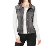 Allegra K Women's Buttoned Washed Denim Vest Jacket W Chest Flap Pockets Gray L