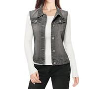 Allegra K Women's Buttoned Washed Denim Vest Jacket W Chest Flap Pockets Gray M