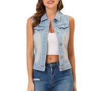 Allegra K Women's St. Patrick's Day Costumes Buttoned Washed Denim Vest Jacket W Chest Flap Pockets Sky Blue S
