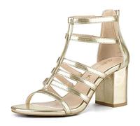 Allegra K Women's Cage Strappy Gladiators Chunky Heels Sandals Gold 7 UK/Label Size 9 US