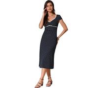 Allegra K Women's Cap Sleeve Casual Classic Summer Midi Polka Dot Dresses Dark Blue L
