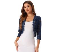 Allegra K Women's Cardigan Elegant 3/4 Sleeve Ladies Wedding Lace Shrug Bolero Top Dark Blue XXL