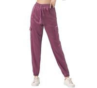 Allegra K Women's Casual Drawstring Elastic High Waist Tie Silky Satin Cargo Pants Pink Purple M