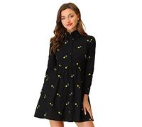 Allegra K Women's Casual Shirt Dress Long Sleeve Half Placket Embroidered Floral Mini Dresses, Black, XL