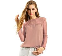 Allegra K Women's Chiffon Tops Elegant Wedding Guets Sheer Mesh Lace Long Sleeve Blouse, Dark Pink, L