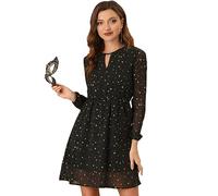 Allegra K Women's Choker V Neck Vintage Flared Gilding Metallic Shiny Star A-Line Dress Black XL