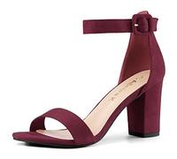 Allegra K Women's Chunky High Heel Ankle Buckle Strap Sandals Burgundy 5 UK/Label Size 7 US