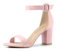 Allegra K Women's Chunky High Heel Ankle Buckle Strap Sandals Light Pink 6.5 UK/Label Size 8.5 US
