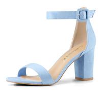 Allegra K Women's Chunky High Heel Ankle Buckle Strap Sandals Sky Blue 2.5 UK/Label Size 4.5 US