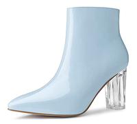 Allegra K Women's Clear Heel Pointed Toe Chunky Heels Ankle Boots, Sky Blue, 6 UK