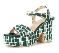 Allegra K Women's Cloth Checkered Pattern Platform Heels Chunky Heel Sandals Green 5 UK/Label Size 7 US