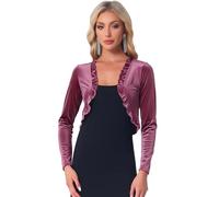 Allegra K Women's Cocktail Party Gothic Open Front Crop Cardigan Vintage Lightweight Long Sleeve Velvet Shrug Pink Purple L