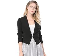 Allegra K Women's Collarless Work Office Business Casual Cropped Blazer Jacket Black XL-20