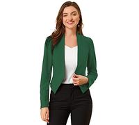 Allegra K Women's Collarless Work Office Business Casual Cropped Blazer Jacket Dark Green L-16