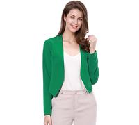 Allegra K Women's Collarless Work Office Business Casual Cropped Blazer Jacket Green M-12