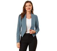 Allegra K Women's Collarless Work Office Business Casual Cropped Blazer Jacket Grey Blue M-12