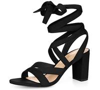 Allegra K Women's Crisscross Chunky Heel Lace Ups Sandals Black 5 UK/Label Size 7 US
