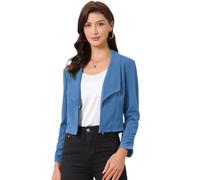 Allegra K Women's Crop Blazer Shawl Lapel Long Sleeve Open Front Suit Jacket Mid Blue L