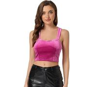 Allegra K Women's Crop Cami Top Sweetheart Neck Sleeveless Cocktail Party Saree Velvet Tank Top Hot Pink XS