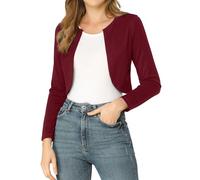 Allegra K Women's Crop Cardigans Curved Hem Open Front Bolero Shrug Dark Red L