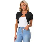 Allegra K Women's Cropped Cardigan Knitted Metallic Bolero Shrug Black M