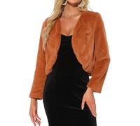Allegra K Women's Cropped Jacket Faux Fur Long Sleeve Wedding Bolero Coat